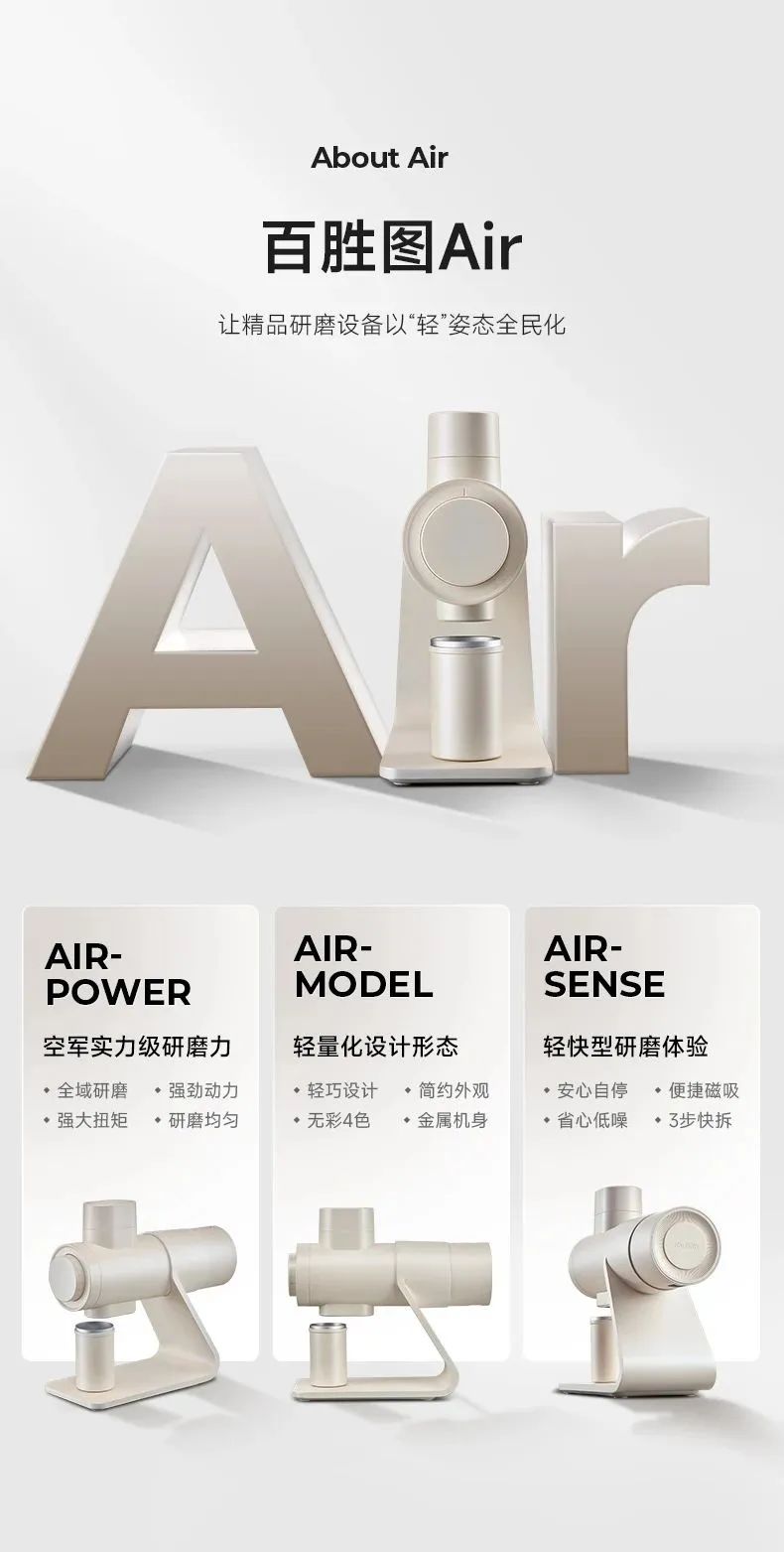 全域研磨，轻装上阵！百胜图轻享版高精度电动磨豆机E6Air新品首发