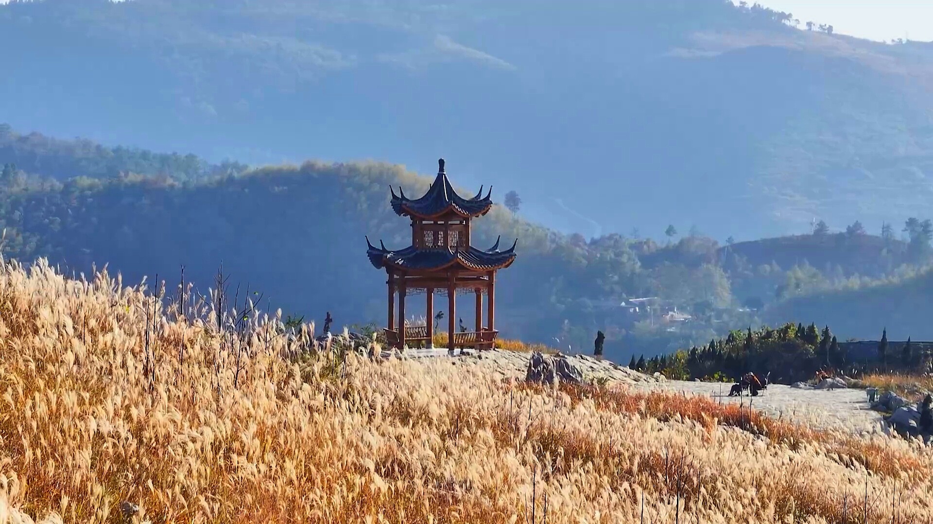 冷水江：暖阳映照锡矿山 白茅摇曳景如画